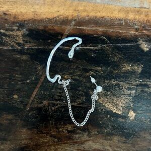 Elegant Silver Earring and Cuff with Chain